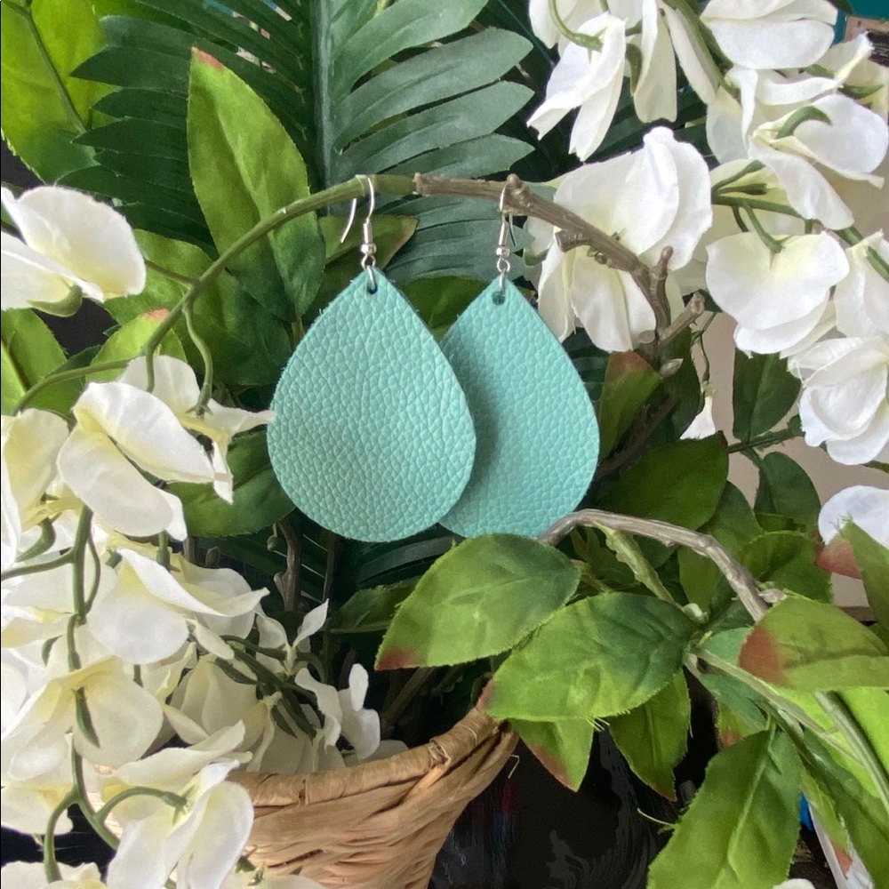 New Leather Seafoam Green Dangle Drop Earrings